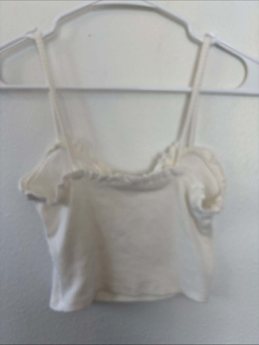Garage Ivory Ribbed Ruffle-Trim Cropped Cami -614sku - Picture 3 of 6